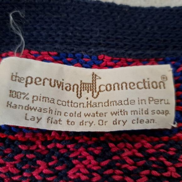 Peruvian Connection Pima Cotton Intarsia Aztec Tribal Heavy Knit Sweater L Women - Picture 7 of 7